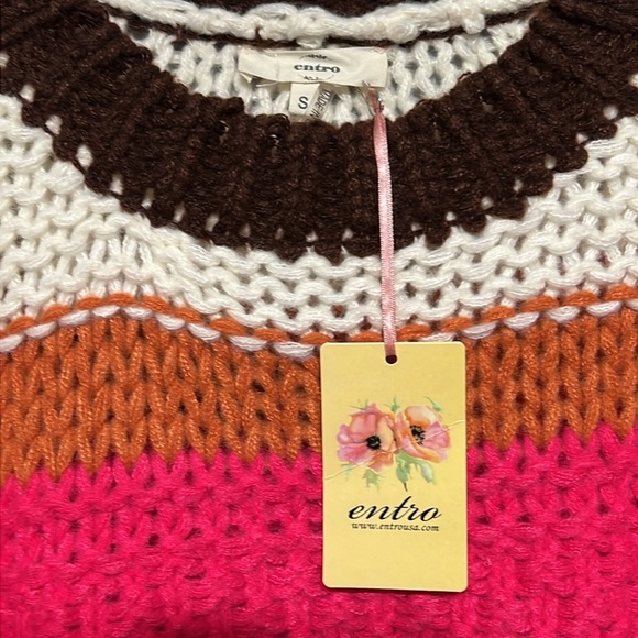 Entro Oversized Chunky Yarn Knitted Sweater Multi Color Striped Sweater Small - Picture 5 of 8